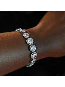 kuuioe 1pc Hiphop Round Rhinestone Fashionable Sparkling Unisex Chain Necklace, Party & Daily Wear Necklace & Bracelet