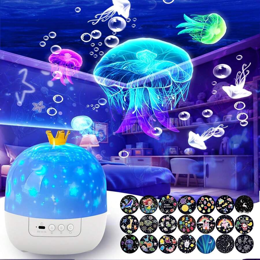 星空夜灯投影仪，21 部电影月亮和星星投影仪，USB 供电，便携式星光投影灯，圣诞节最佳礼物，酒店客房装饰