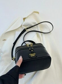 Livesso New Fashion Classic Candy Color Letter Graphic Decor Camera Bag, Adjustable Crossbody Shoulder Bag, Woven Pattern Square Bag, Suitable For Young Girls, College Students, Beginners, Office Ladies For Shopping, Office, University, Work, Business And Commuting - Black - View 9