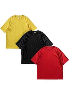 Kit 3 Oversized Streetwear T-Shirts Basic Plain Short Sleeve Mesh Comfortable Men's Fashion Sweatshirt - 紅色 - 查看 1