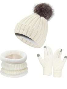 3 szt./2 szt. Dzianinowy ciepły podszewkowy szalik zimowy, rękawiczki i czapka dla mężczyzn i kobiet