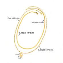 2Pcs/Set Simple Stainless Steel Initial Necklace Herringbone Choker Lip Chain Layered Chain Necklaces For Women - Yellow Gold - View 2