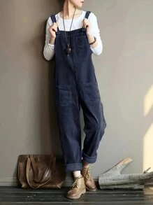 Womens Overall Jumpsuit Casual Corduroy For Autumn Winter Fashion Comfortable Stylish Full Length Denim Style Cozy Outfit - 紫色 - 查看 1