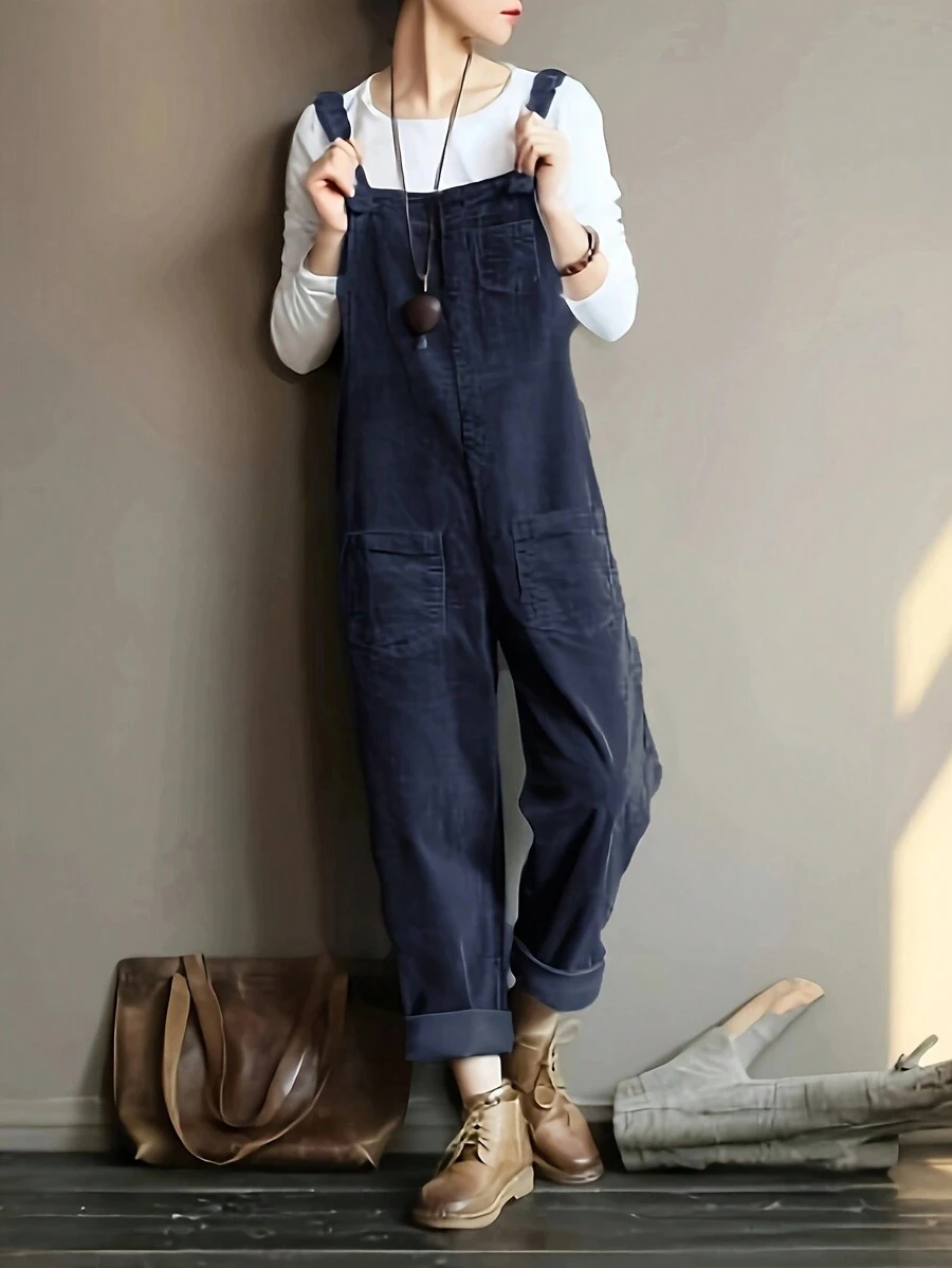 Womens Overall Jumpsuit Casual Corduroy For Autumn Winter Fashion Comfortable Stylish Full Length Denim Style Cozy Outfit - 紫色 - 查看 1