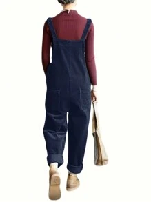 Womens Overall Jumpsuit Casual Corduroy For Autumn Winter Fashion Comfortable Stylish Full Length Denim Style Cozy Outfit - 紫色 - 查看 2