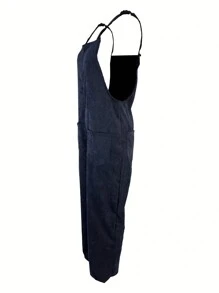 Womens Overall Jumpsuit Casual Corduroy For Autumn Winter Fashion Comfortable Stylish Full Length Denim Style Cozy Outfit - 紫色 - 查看 3