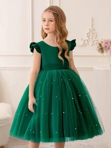Robe de fête en tulle froufrou pour jeune fille, style princesse élégante, convient pour les robes de filles, les anniversaires, la Saint-Valentin, les bals, les fêtes, le port quotidien, les représentations et les spectacles sur scène