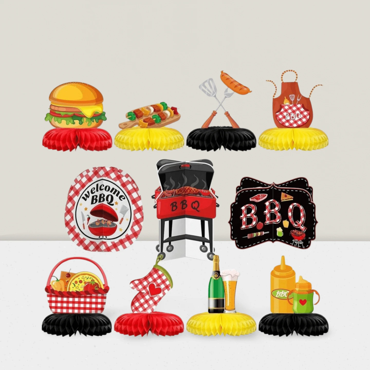 11 Pieces BBQ Party Decorations BBQ Shower Centerpieces Summer Picnic Q Birthday Party Decorations For Birthdays Carnival Summer Barbecue Shower Holidays Party Supplies - Multicolor - View 1