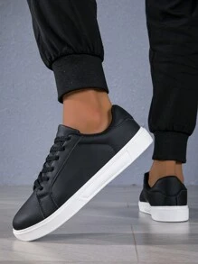 Casual Soft Sole Men Flat Skateboarding Shoes,Breathable Athletic Sneakers,Unisex Lightweight Trainers For 36-45 Size - Black and White - View 1