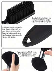 2 件装黑色理发刷套装，男士剃须软刷和化妆清洁沙龙工具，带黑色 ABS 手柄 - 黑色 - 查看 3