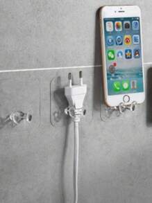 4Pcs Clear Plastic Adhesive Hook With Plug Strong For Kitchen Bathroom Promotion - 彩色 - 查看 3