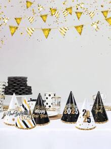 6 件 2025 新年快乐纸帽子黑金派对纸帽子成人新年派对帽套装生日新年派对装饰用品 - 黑金 - 查看 5