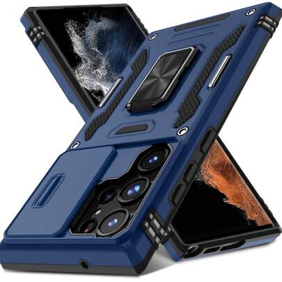 Retro Heavy-Duty Shockproof Case With Holder, Air Cushion, And Lens Protection - PC Material With 6.6 Feet Drop Resistance And Slide Window Cover Waterproof Anti-Fall Scratch Resistant