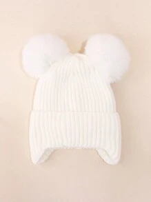 1pc Kids Winter Pom Pom Ear Warmer Knit Beanie Hat, Thick Warm Knitted Ski Cap For Boys & Girls - Knitted Earmuff Hat - View 6