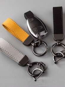 1pc Faux Fur Car Key Chain, Metal Key Ring, Creative Gift, Leather Key Chain, Car Accessories - A - View 2