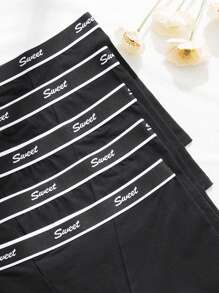 5条装女士舒适简约缎面蝴蝶结低腰平角内裤，适合日常穿着、运动和休闲。