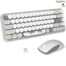 MOFII MOFII Ergonomic 2.4G Wireless Keyboard Mouse Combo 68 Keys Retro Round Keycap Typewriter Keyboard With Noiseless Button Mouse Multimedia Function Cute Keyboard Mouse Set For PC/Laptop/Desktop-Grey