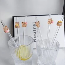 1/2PCS Beautifully Designed Decorative Glass Straw, Reusable Glass Straws For Juice, Cold Drinks, Milk And Party Favors, Handmade Gifts,School Supplies - Style 1 - View 3