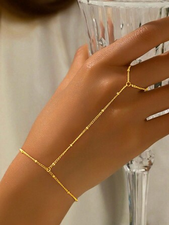 1 件简约夹珠链手指手链 S925 纯银女士优雅时尚手饰适合日常佩戴、派对、作为情人节礼物