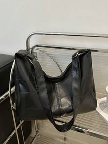 女士时尚休闲通勤单肩手提包，大容量适合旅行、约会、外出、购物、四季皆宜 - 黑色 - 查看 4