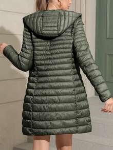 Giolshon Women's Plus Size Casual Hooded Jacket For Autumn/Winter, With Pockets, Layerable, Suitable For Cold Weather Commuting - Army Green - View 3