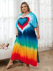 Women's Plus Size Kaftan Dress, Abstract Pattern, Bohemian Style, Summer Vacay Beach Cover-Up, Long Kaftan, Flowy And Colorful - 彩色 - 查看 3