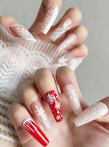 2 tờ nhãn dán móng tay Giáng sinh 3D phản quang lấp lánh sáng bóng hình bông tuyết bạc trắng thanh trượt để trang trí móng tay - trắng - Xem 3