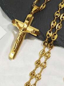 Collana con ciondolo a croce di Gesù, in acciaio inossidabile, oro e argento, stile cristiano, a forma di grani di caffè, accessori moda, regalo per coppie