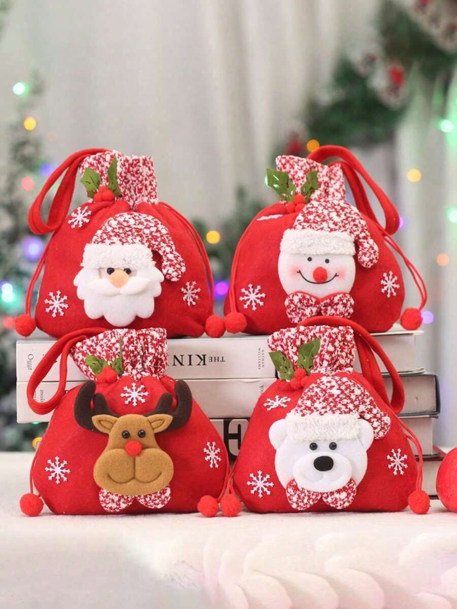 1pc, Christmas Decoration Brushed Velvet Candy Tote Bag Kindergarten