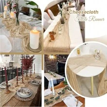 8/16 Pack Beige Cheesecloth Table Runner 20 X 120 Inch Gauze Table Runners 10 FT Long,Semi Sheer Boho Cheese Cloth Fabric Table Runner Bulk For Wedding,Party,Baby Shower,Bridal Shower Decoration - Màu be - Xem 5