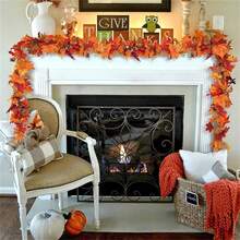 1 件人造秋季枫叶花环悬挂藤蔓花环人造秋叶花环感恩节装饰适用于家庭婚礼壁炉派对圣诞节 - 彩色 - 查看 4