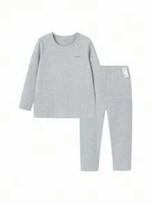 Balabala Bộ đồ lót trẻ em Quần lót giữ nhiệt mùa đông cho bé gái, mềm mại và ấm áp theo phong cách hoạt hình - Xám - Xem 4