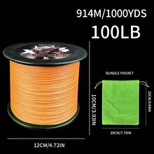 Chelesh 1000m 4 股编织橙色 PE 钓鱼线，多用途包装，咸水和淡水，10-100 磅，适用于诱饵钓鱼，耐用、顺畅、远距离抛投，钓鱼礼物，节日装饰 - 橘色 - 查看 9