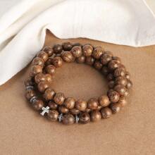 Collar de cuentas de madera natural con el  del Buddha, OM, para hombre o mujer y pulsera de múltiples capas del chakra, joyería vintage