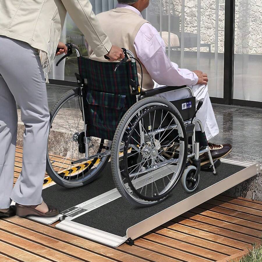 Portable Wheelchair Ramp With Transition Plate Aluminum Folding Ramp