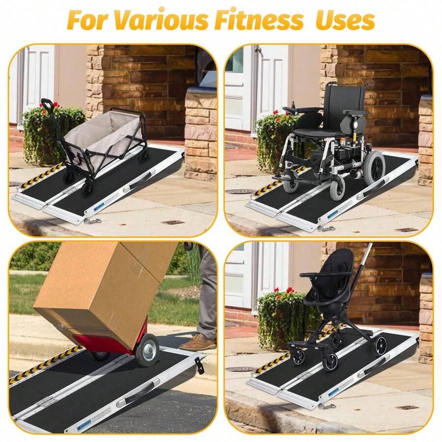 Portable Wheelchair Ramp With Transition Plate Aluminum Folding Ramp