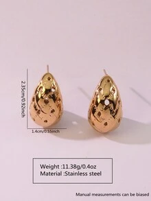 2 件/套时尚奢华风格 18K 镀金不锈钢锤纹纹理泪珠耳环，适合女性与朋友聚会或日常通勤时佩戴，也可作为节日礼物 - 金黃色 - 查看 10