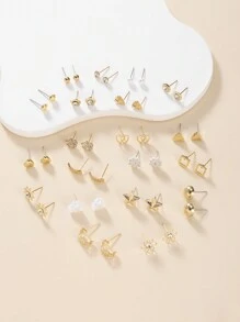 40 件/套时尚金属水晶和玻璃吊坠耳环套装，花朵和字母设计，女士珠宝节日礼物，日常佩戴情人节、妈妈、母亲、母亲节、礼物 - 金黃色 - 查看 3