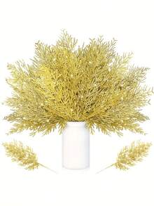 5 Unidades Ramas artificiales de pino con brillo dorado, aptas para decorar árboles de Navidad, coronas, ramos de boda, decoraciones de temporada, fiestas, hogares y Año Nuevo - Multicolor - Ver 10