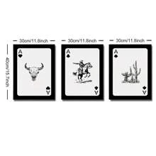3 套无框长角牛头骨西部牛仔扑克牌艺术潮流海报美学黑白简约时髦绘画帆布印刷墙画宿舍、公寓、客厅、卧室、男孩房、家居装饰的理想礼物 - 彩色 - 查看 9