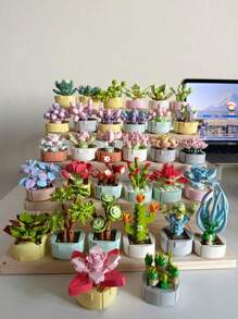 Diy Mini Blocks With Simulation Flower Pot Model For Adult Home Decor, Creative Eternal Life Plant Potting Blocks For Indoor Decoration, Creative Little Particle Plants Assembly Building Blocks Puzzle Toy, Birthday & Valentine's Day Gifts Room Decoration