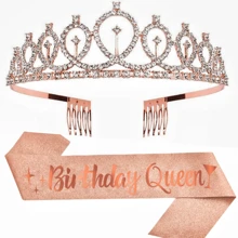2件套，生日女王高脚杯绶带水钻皇冠套装，生日礼物，女士生日绶带，生日派对用品，皇冠和丝带，适合30岁、40岁、50岁、16岁、18岁、20岁、19岁、21岁、60岁等任何年龄，婚礼派对皇冠，新娘皇冠，情人节配饰