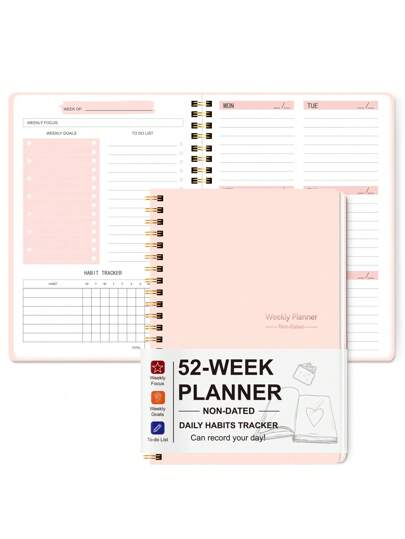 BUBU 1pc 52-Week Calendar Planner This Weekly And Daily Notebook Spiral Day Planner Academic Appointment Book 52-Week Agenda Productivity Enhancing Diary, Stationery Office Supplies, Adult Calendar And Personal Planner Organizer School Office Supplies Christmas Gifts For Women