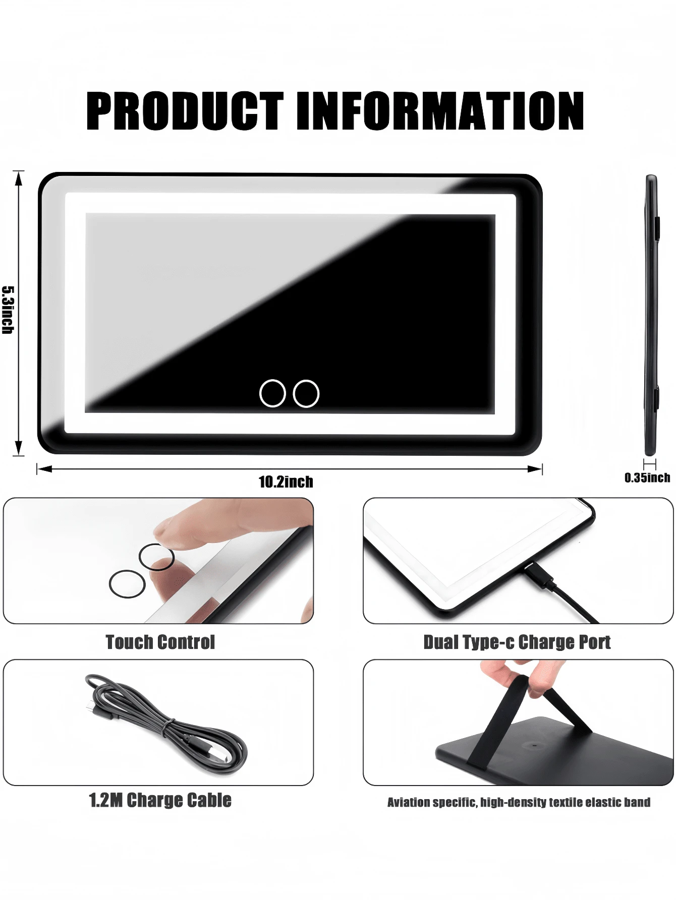 Car Sun Visor Vanity Mirror, Rechargeable Led Light Car Visor Mirror