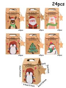Hộp kẹo Giáng sinh vui vẻ 24 chiếc có thẻ 6 mẫu giấy kraft đựng bánh quy Túi đựng quà tặng tiệc Giáng sinh 2024 Trang trí nhà năm mới 2025 - Màu be - Xem 5