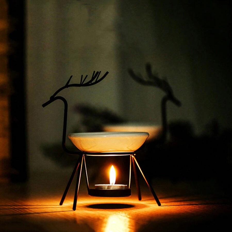 Deer Design Candle Holder - Black and White - View 1