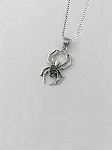 1 chiếc mặt dây chuyền hình nhện tối giản đính đá Cubic Zirconia, thích hợp cho nữ giới đeo trong dịp Halloween. - màu xanh lá - Xem 2