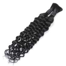 Human Braiding Hair 50g 16-24inch Deep Water Wave Bulk Human Hair For Braiding No Weft Bundle 12A Brazilian Virgin Curly Human Hair Extensions For Boho Braids Wet And Wavy Human Hair Braiding Hair - Natural Black - 查看 8