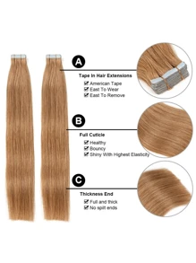 10-24 Inch Piano Color Human Hair Extensions, Silky Straight Remy Human Hair, Seamless Invisible Weft, 20pcs/Set - S27 - View 6