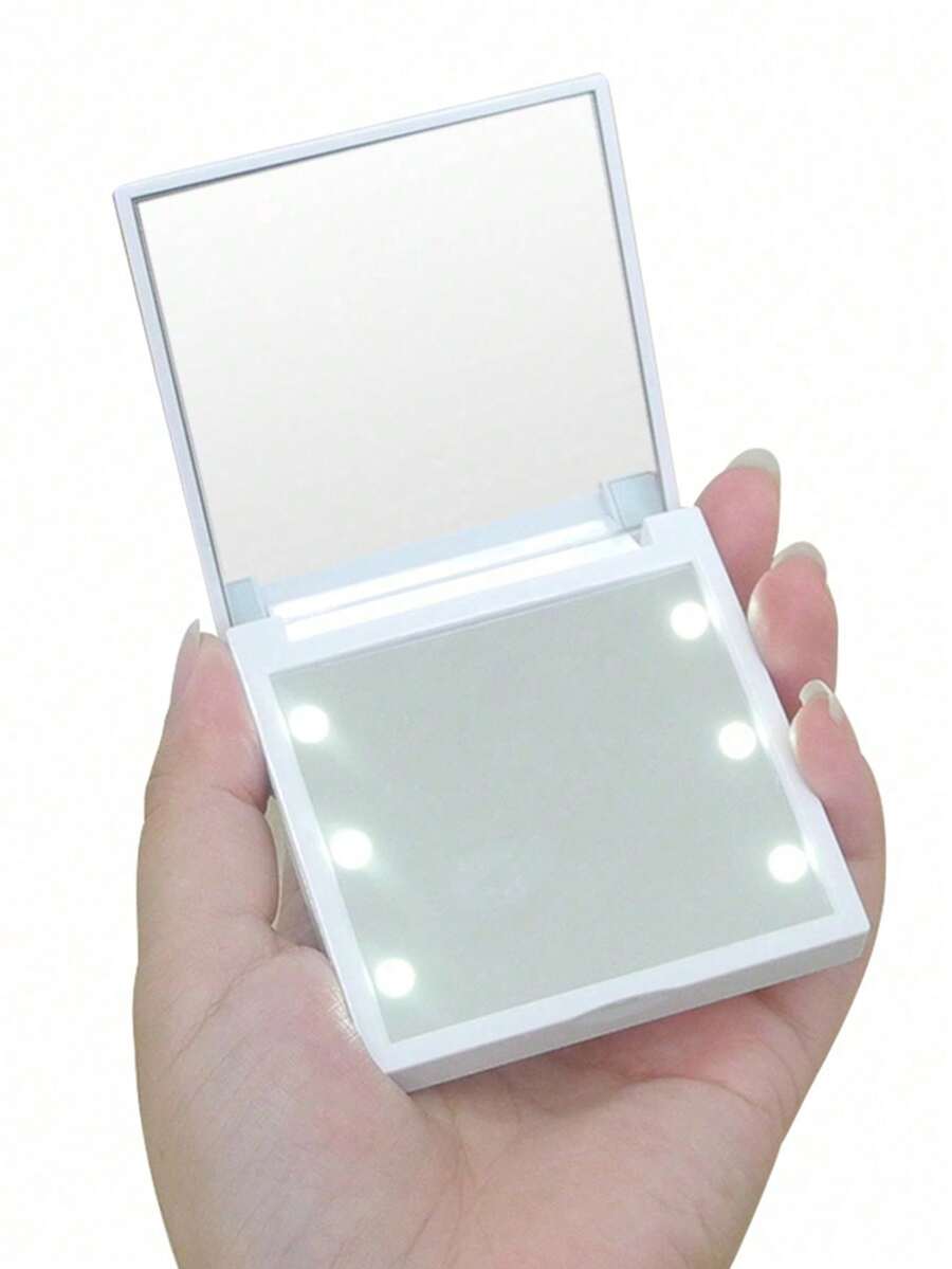 1pc Folding Square Mini LED Cosmetic Mirror, Small And Portable Folding